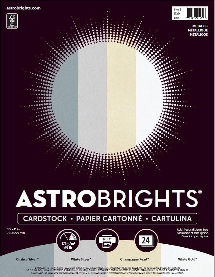 Astrobrights Metallic 4-Colour Assorted Cardstock, 8.5" x 11", 65 lb, 24 Sheets