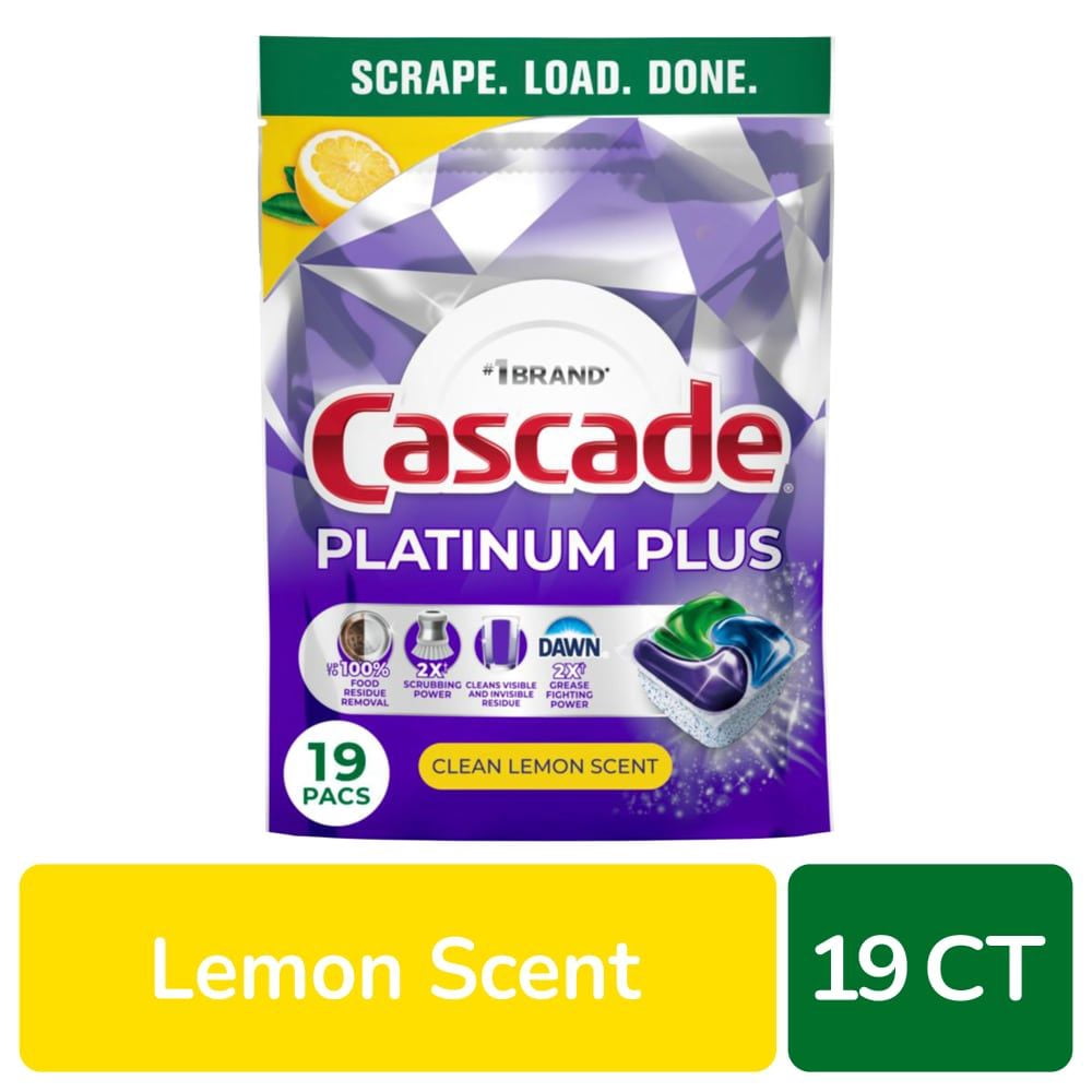 Cascade Platinum Plus Action Pacs Dishwasher Pods Dish Detergent Soap Lemon 19 ct - Pack of 2