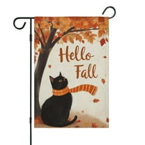 Hello Fall Black Cat with Scarf Fall Garden Flags 12.5"x18" Double Side,Small Yard Flags for Outside,Outdoor Fall Decor,Autumn Funny Garden Flag Yard Decoration