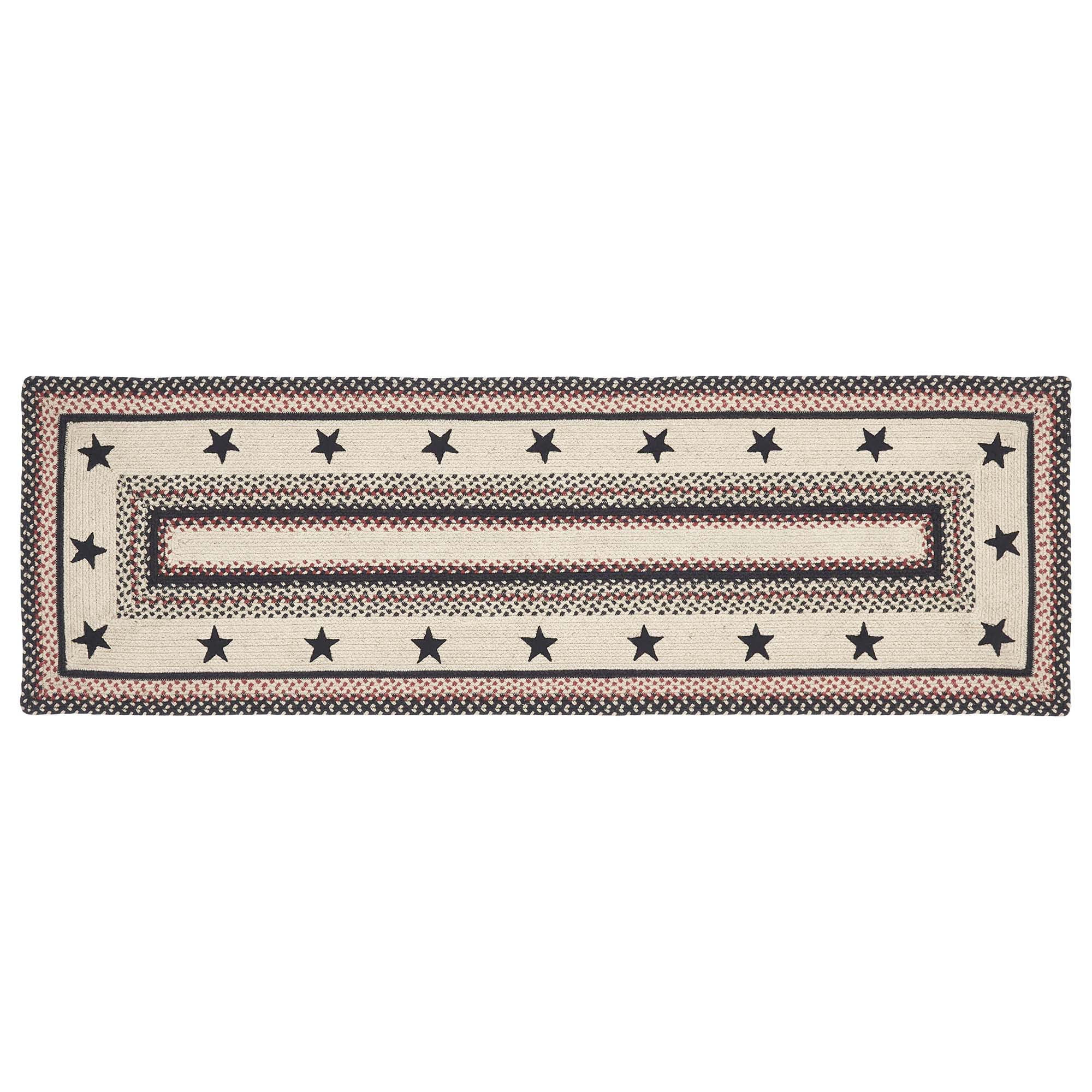 VHC Brands Colonial Star Rug Hall Runner with PVC Pad, Jute Blend, Rectangle, Tan Black Red, 22x72 inches