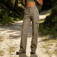 thumbnail image 6 of Women's Mid-Rise Loose Fit Cargo Boot Pants with Side Pockets Utility Pants for Casual Hiking Outdoor Activities Khaki XL(XL), 6 of 6