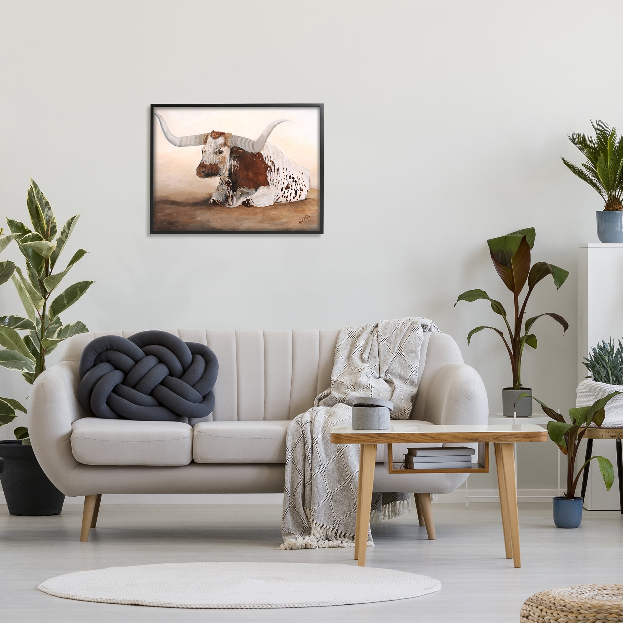 Stupell Longhorn Cattle Resting Painting Animals & Insects Painting Black Framed Art Print Wall Art