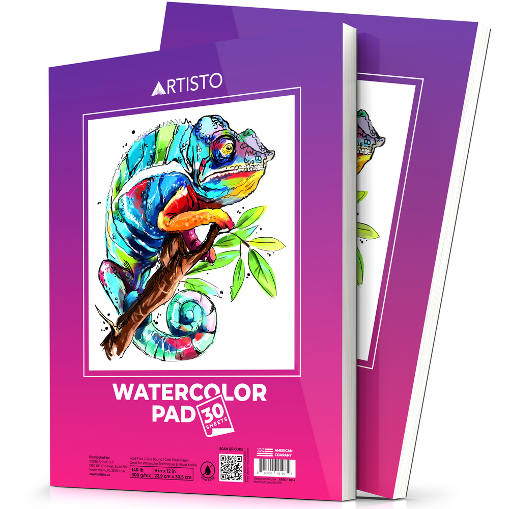 Artisto Watercolor Pads, 9 x 12", 300gsm, Pack of 2 (60 Sheets), Acid