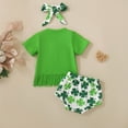 thumbnail image 5 of Staki Newborn Baby Girl Clothes St Patricks Day Toddler Baby Girl St Patrick's Day Outfit Clover Embroidery Smocked Flutter Sleeve T Shirt Plaid Ruffle Shorts Set 0-24M(Green,18-24 Months), 5 of 7