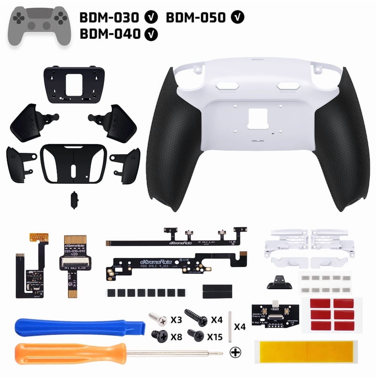 eXtremeRate RISE4 Plus MAX Back Paddles Kit with Clicky Trigger Stops & Rubberized Grip for PS5 Controller BDM-030 040 050, Black Remappable Back Buttons Kit for PS5 Controller - White Black