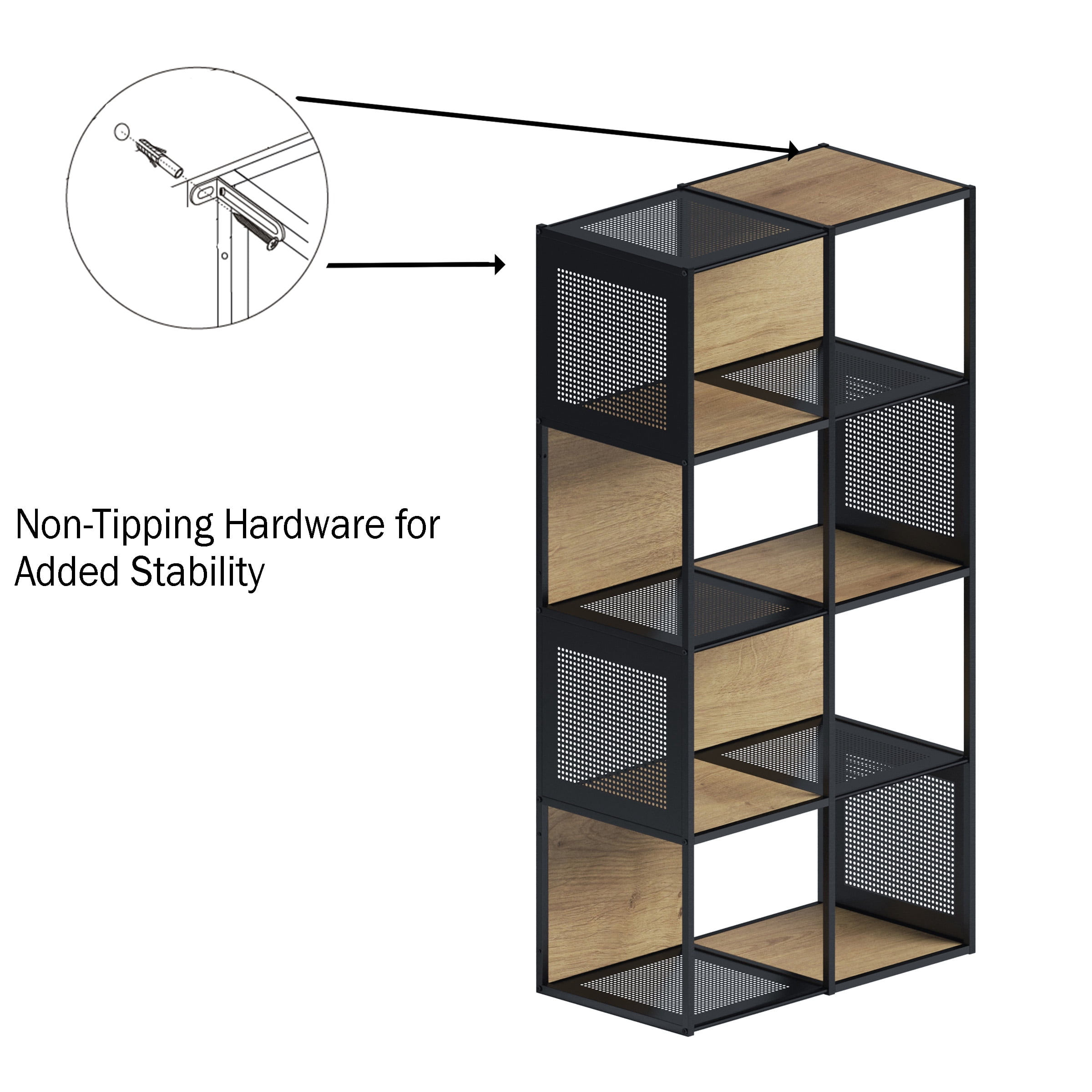 Somerset Home Cube Storage Organizer - Freestanding Bookshelf (Oak and Black)
