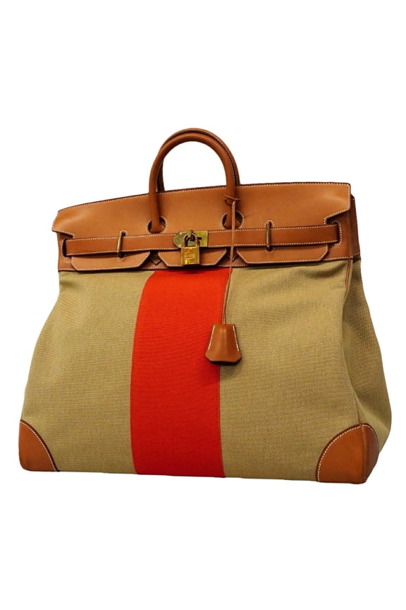 Pre-Owned Hermes Haut Courroies 50 Handbag, Toile H, Barenia Leather, Ficelle Paprika,...
