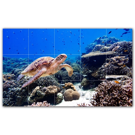 Picture-Tiles.com: Turtle Ceramic Tile Wall Mural WAL501074-53L. 40"W x 24"H using (15) 8" x 8" Ceramic Tiles-Satin Finish