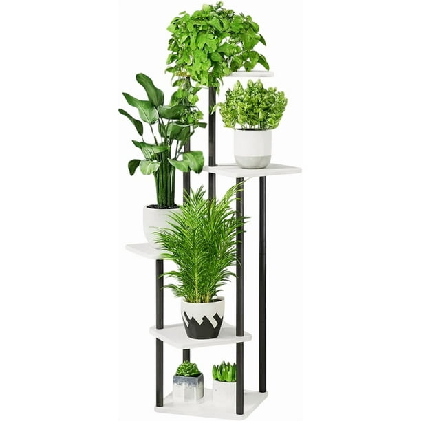 Soporte para Plantas Bluelander, Estante de 5 Niveles, Blanco/Negro