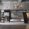 thumbnail image 2 of Twin XL Over Queen Bunk Bed Frame with Twin XL Size Loft Bed and Desk, Metal Bunk Bed with Storage Shelves, Triple Bunk Beds Frame with Slide for Apartment, Dorm, Mattress Not Included, Black, 2 of 8