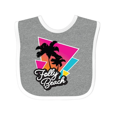 

Inktastic Summer Vacation Folly Beach Palm Trees and Triangles Gift Baby Boy or Baby Girl Bib