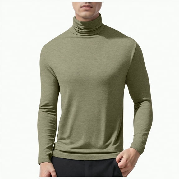 TOWED22 Men's Casual Cotton Mock Turtleneck Long Sleeve T-Shirts Solid Pullover Basic Lightweight Tee Tops(Khaki,XXL)