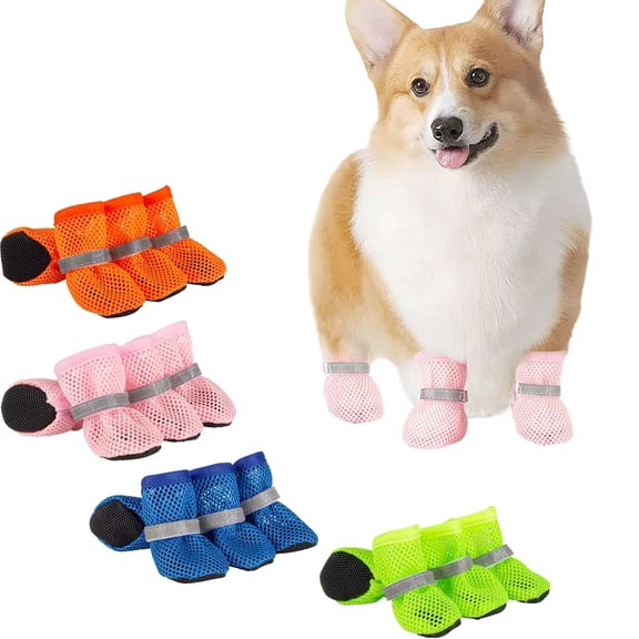 Pet Shoes with Breathable Mesh Soft Anti- Sole Dog Cat Booties with Reflective Strips Comfort Protective Footwear for Pets Outdoor Night Walking