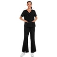 thumbnail image 6 of cimmuovere 2pcs Solid Color V-Neck Short Sleeve Top And Slit Pants Lab Coat Nurse Uniform Scrub Set Service Uniform Scrub Set For Pet Clinics, Private Care And Hospital, With Pockets, 6 of 6