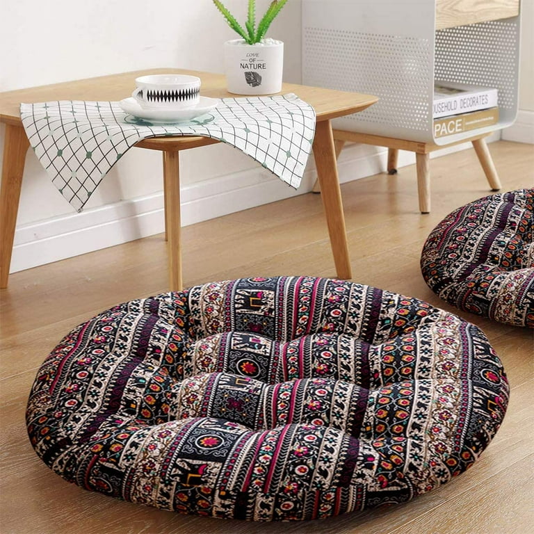 Round Bohemian Floor Cushion Pillow, Mandala Meditation Yoga Tatami Seating  Cushion, Cotton Linen Boho India Floor Seat Pillows for Living Room Sofa
