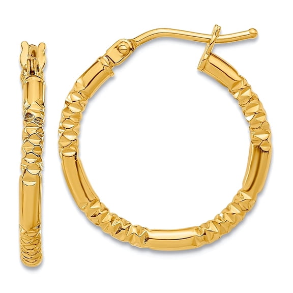 14k Solid Yellow Gold Polished and Textured Hoop Earrings 20x20mm Wide 2mm Thick Hoop Earring for Women