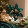thumbnail image 3 of Emerald Green Artificial Flower with Handmade Glitter and Gold Accents, Dark Green Floral Christmas Tree Ornament for Holiday Home Decor, Christmas Decoration, 3 of 4