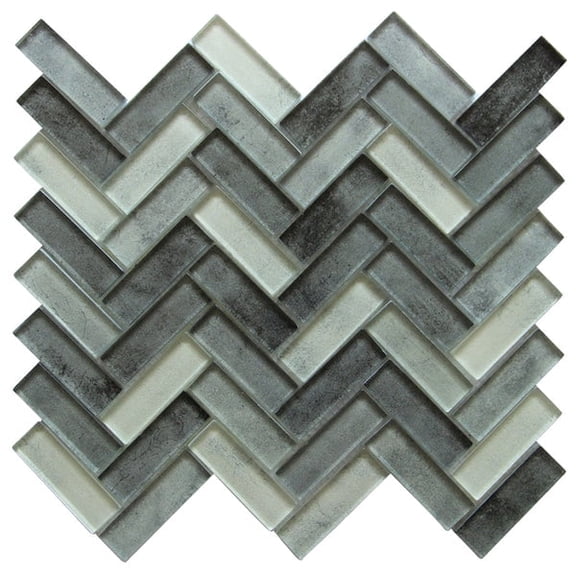 Misty Gray 11-in x 13-in Herringbone Glass Mosaic Wall Tile(9.93-sq. ft/ Box)
