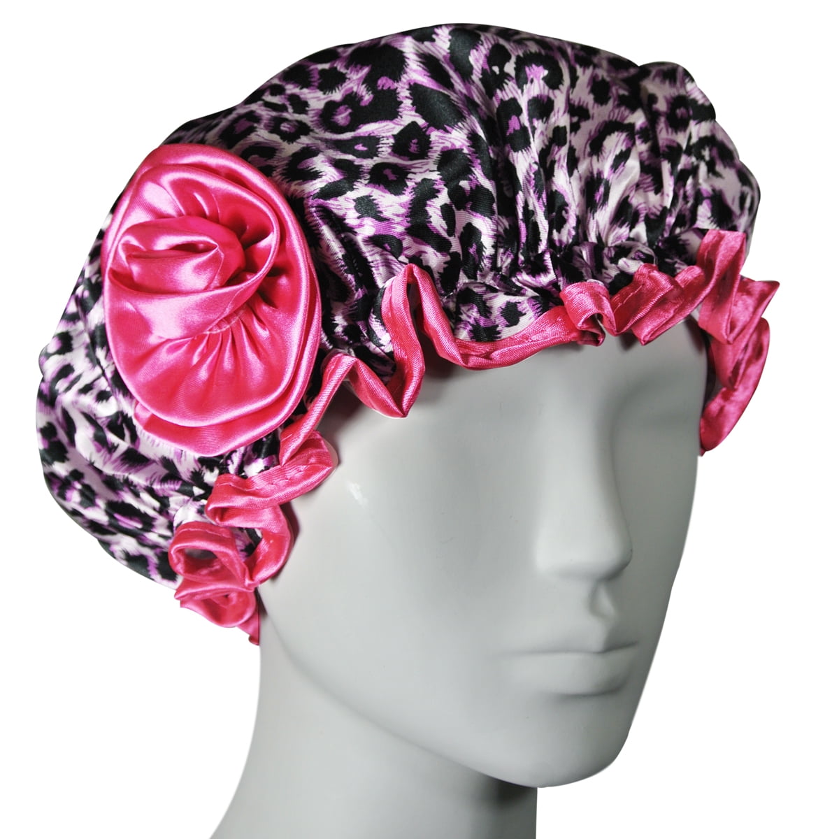 Wrapables® Stylish Satin Shower Cap Pink Leopard