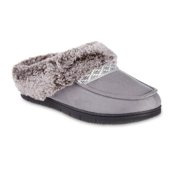 isotoner Faux-Fur Women's Memory Foam Comfort Hoodback Slippers Color: Ash Size: MEDIUM