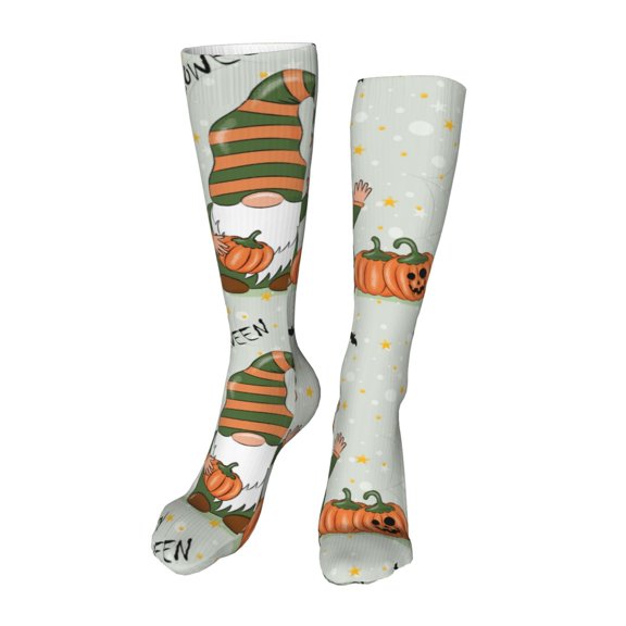 Xecao Gnome Holding A Pumpkin Print Calf Socks Seamless Toe, Knee High Long Socks, Sports Socks Trouser Socks for Women and Men-One Size