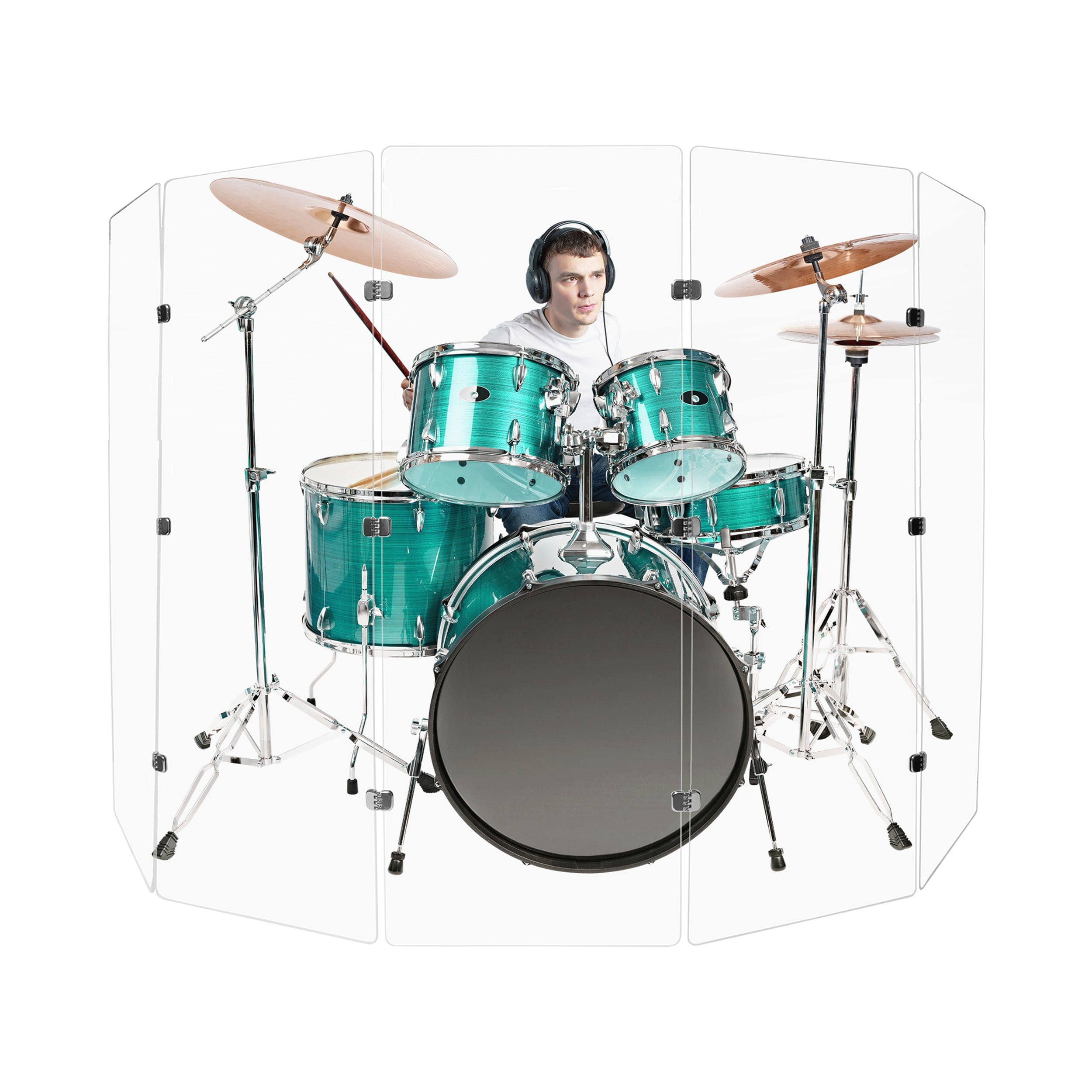PENNZONI Drum Shield, 4 Panels & Deflectors w/ Chrome Hinges, 5.5 ft. Clear Acrylic Panels