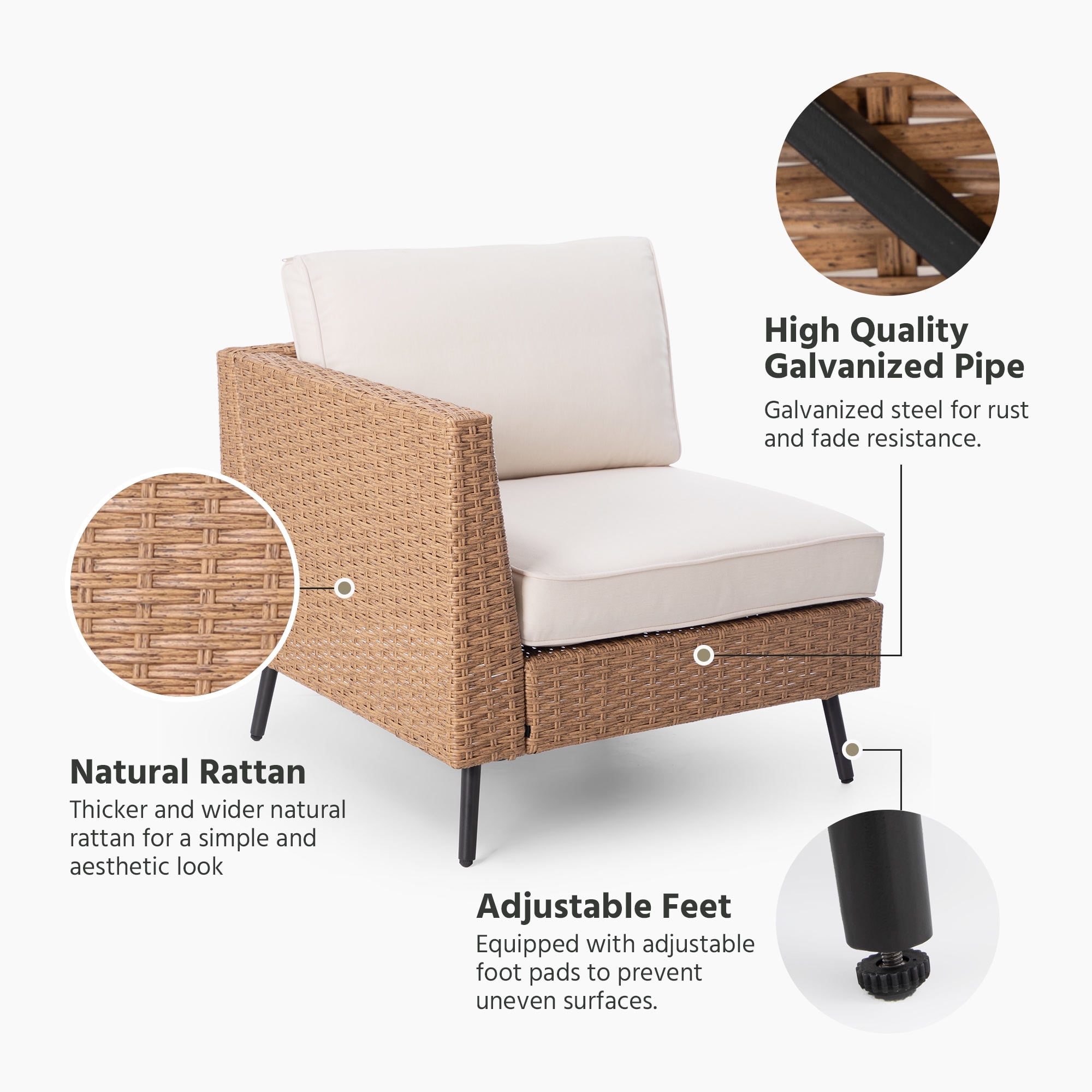LAUSAINT HOME 6-Piece Patio Furniture Set, Outdoor Wicker Conversation Set with Storage Box and Beige Cushions