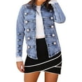 thumbnail image 2 of Tejiojio Jackets Women Cowboy Long Sleeve Double Row Button Denim Jacket Jean Outwear Coat, 2 of 9