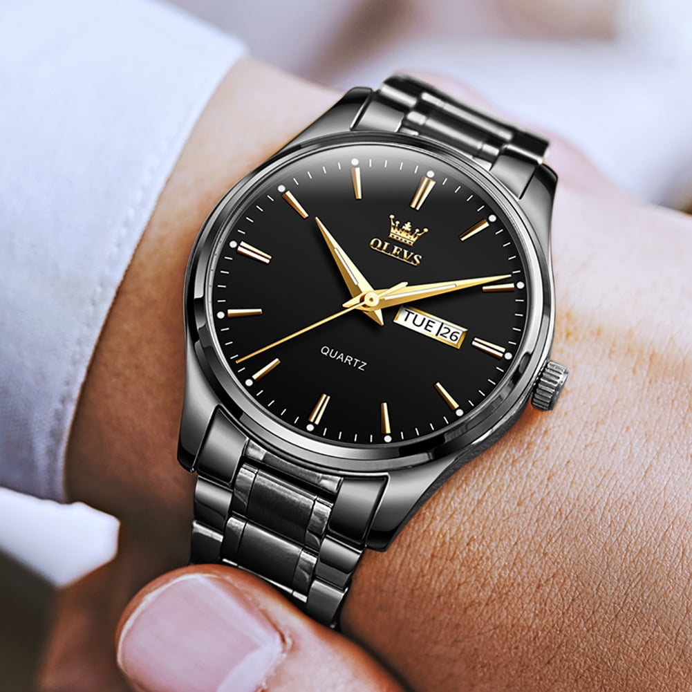 OLEVS Classic Men Watches with Date,Stainless Steel Man Watch with Date, Bussiness Watches for Men,Luminous Quartz Mens Watches Black/White/Blue/Gold, Waterproof Male Reloj para Hombre