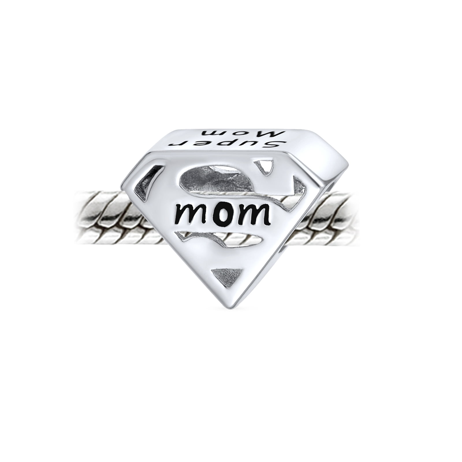Bling Jewelry Womens Mother's Day SUPER MOM Charm Bead Sterling