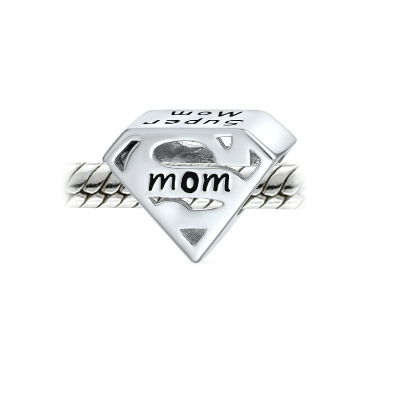 Bling Jewelry Womens Mother's Day SUPER MOM Charm Bead Sterling