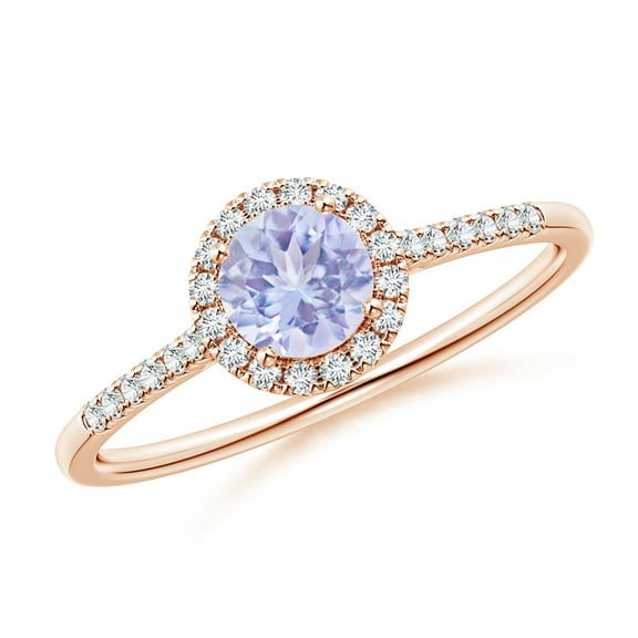 ANGARA Natural Round Tanzanite Halo Ring with Diamond Accents in 14K Rose Gold for Women (Size-5mm) | December Birthstone, Birthday, Anniversary, Jewelry Gift for Women | Natural Tanzanite Ring