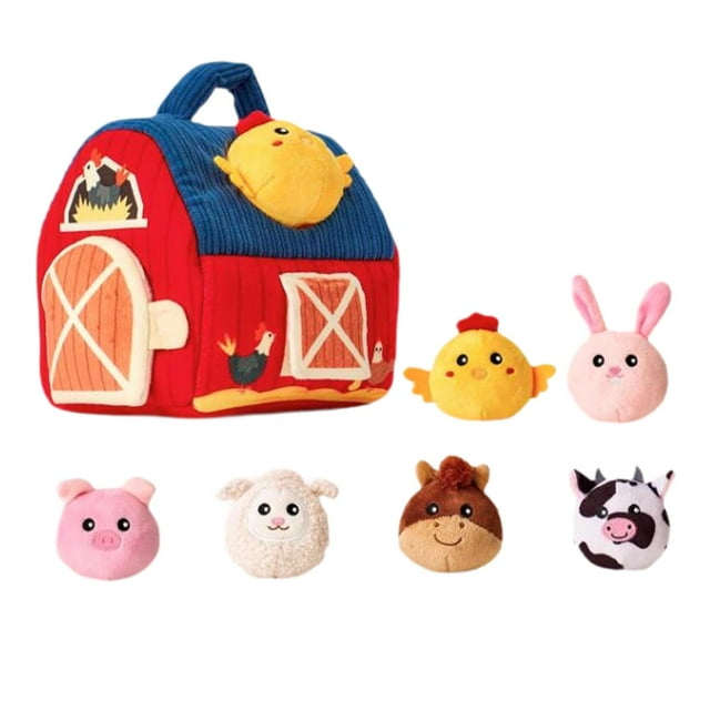Animales de granja de peluche, juguetes educativos de aprendizaje, granero grande, regalos, peluches de peluche, juego para niñas, niños y bebés.