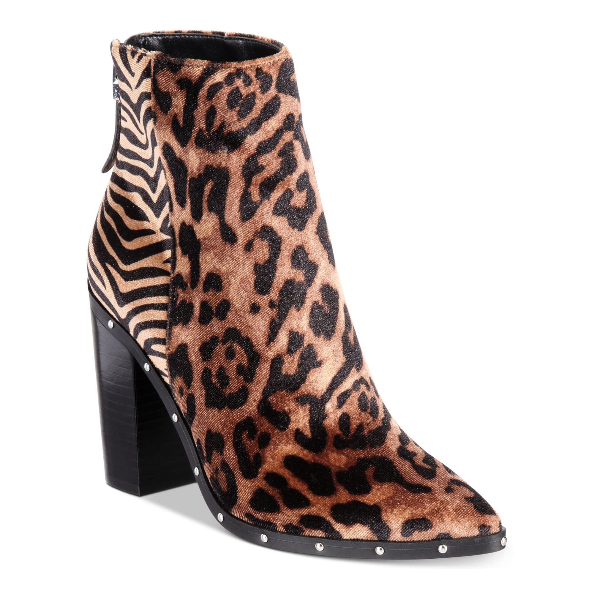 ALDO Womens Brown Animal Print Tiger Leopard Multi Media Cushioned Studded Ibalenna Pointed Toe Block Heel Zip Up Dress Booties 6 B