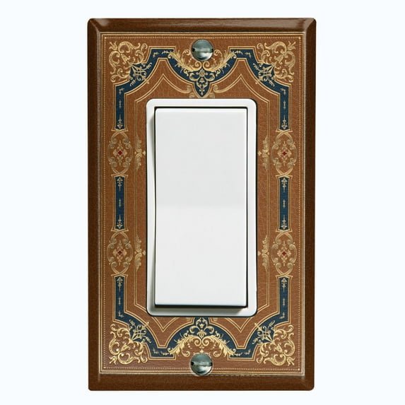 Metal Light Switch Plate Cover Elegant Victorian Cross Frame Blue Brown FRA068