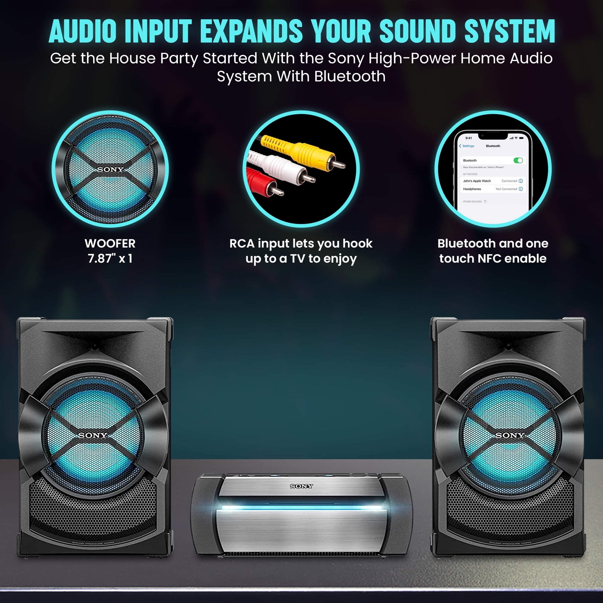 Sony Home Stereo System with Bluetooth, Powerful Bass, LED Lights, Karaoke, Stereo Shelf Systems with DVD Player, USB, FM Radio, CD Player with Speakers - Stereo System for Home