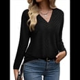 thumbnail image 3 of Camisa de Larga de Otoño para Mujer, Cuello en V, Jersey de Punto, Túnica, Camisa Formal Informal para Mujer Negro M, 3 of 7