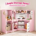 thumbnail image 5 of Wisairt Corner Wooden Play Kitchen for Kids, Interactive Pretend Play Kitchen with Realistic Lights & Sounds, 23 Pcs Cooking Accessories, Age 3+, Pink, 5 of 7