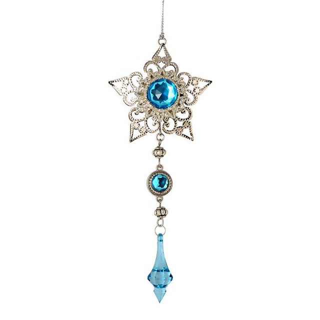 Vickerman M189212 6.5 in. Turquoise Jewel Metal Star with Dangle Ornament 2 per Bag