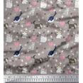 thumbnail image 1 of Soimoi Modal Satin Fabric Heart,Footprint & Cat Animal Fabric Prints by Yard 42 Inch Wide, 1 of 3