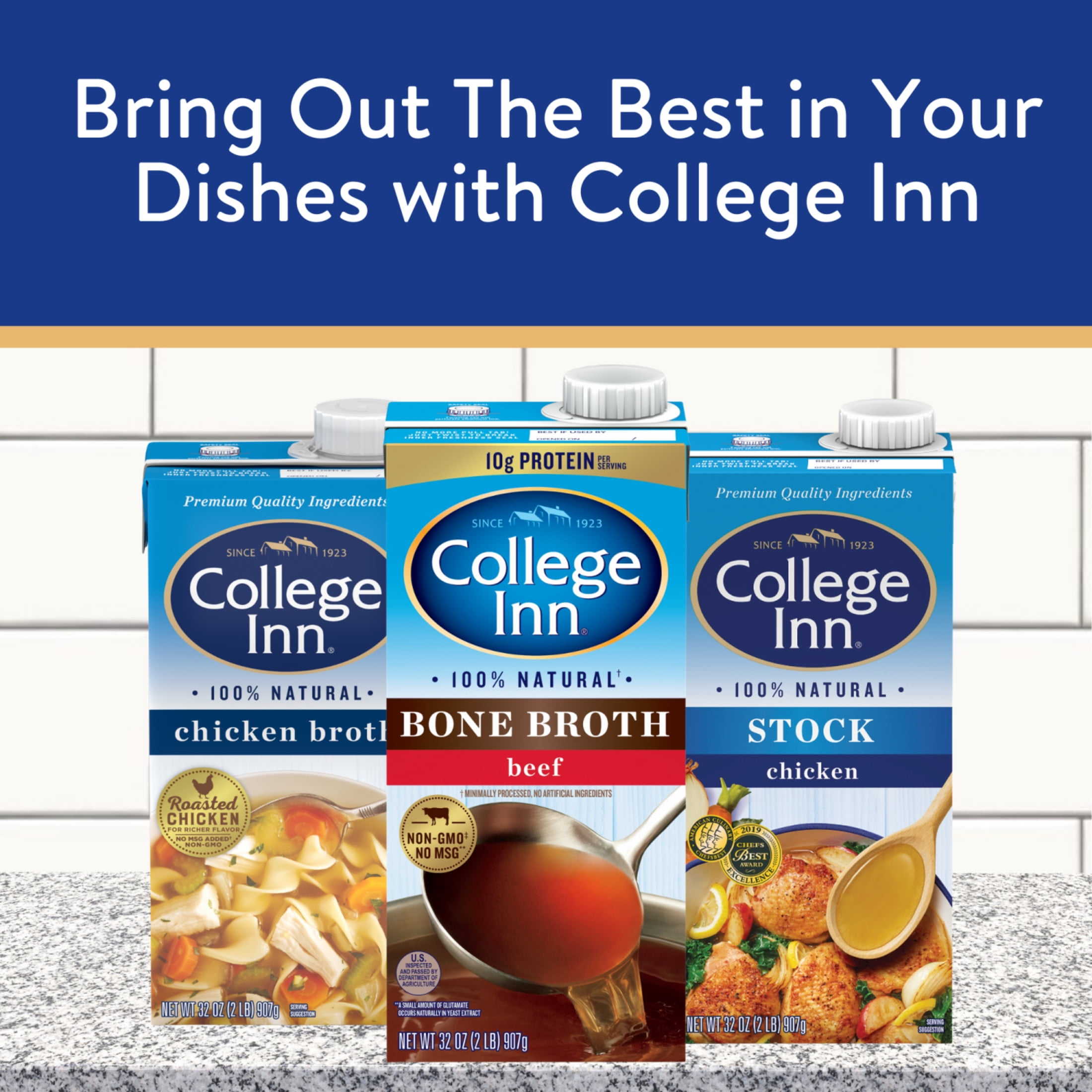 (5 pack) College Inn 50% Less Sodium Beef Broth, 32 oz Carton