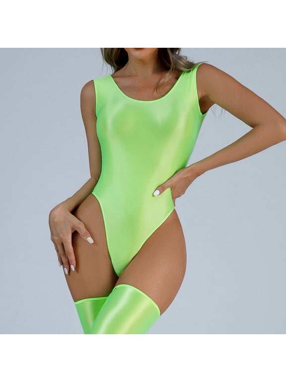 Clearance Intimates Women's Thin Transparent Shiny Swimsuit High Fork Clothes High Elastic Lingerie Green