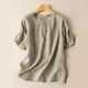 thumbnail image 1 of TaTaai Linen Embroidered Three-quarter Sleeve Top Vintage Loose-fitting Embroidered Round-neck T-shirt For Women Three-quarter Sleeve Round-neck Top/shirt Gift, 1 of 3