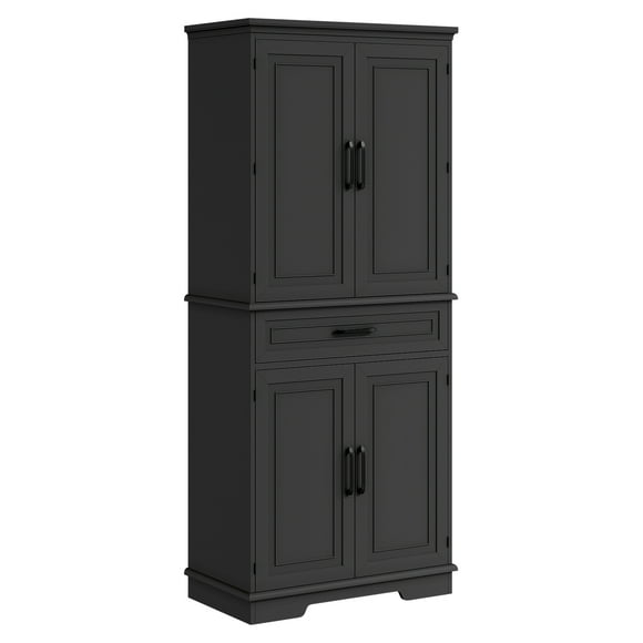 72-Inch Tall Black Kitchen Pantry Storage Cabinet – Freestanding Organizer for Dining Room, Living Room, Entryway – Drawer, 6 Door Shelves, 4 Adjustable Shelves – Color: Black
