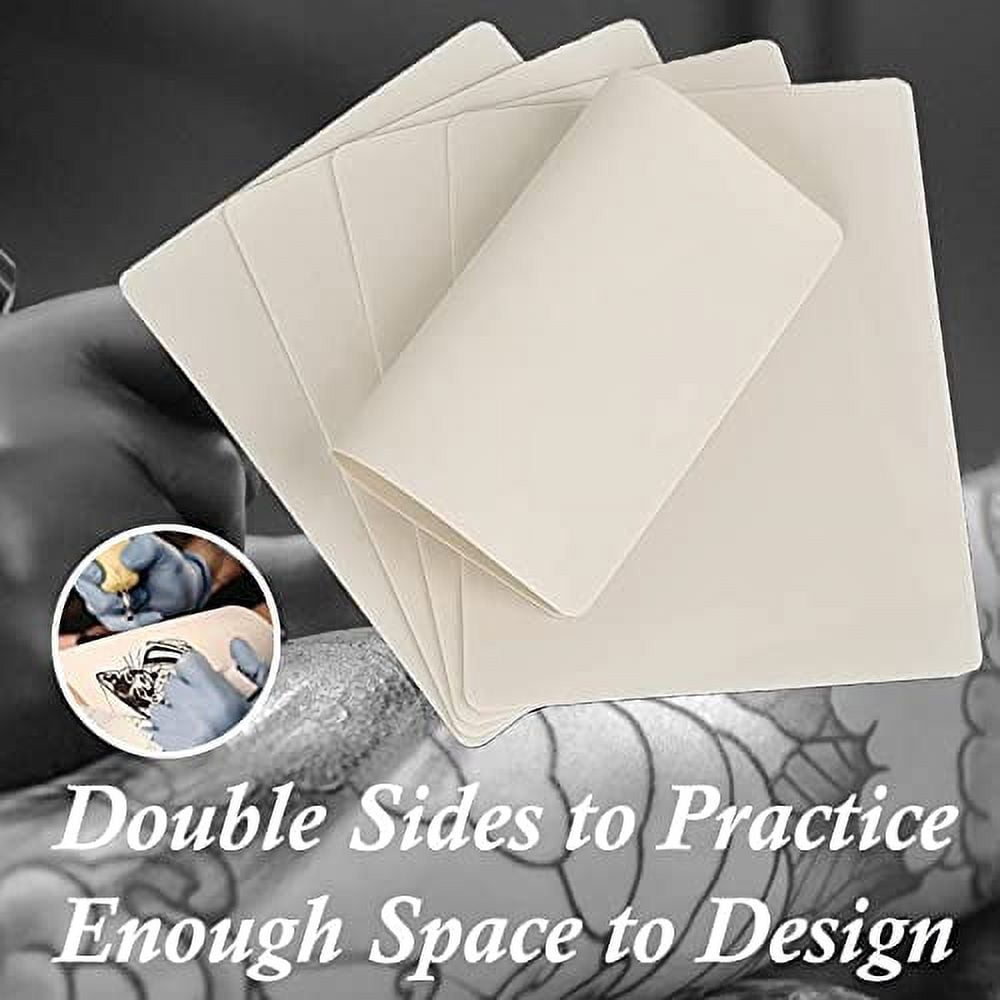 Tattoo practice skin and transfer paper, 45 pieces of tattoo fake skin and tattoo tracing paper kit including 15 pieces of double-sided skin and 30 pieces of tattoo template paper