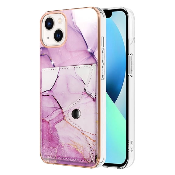 Slim Wallet Design for iPhone 15 Plus Case with Card Holder, Marble Pattern Back Flip Case PU Leather Kickstand Card Slots Magnetic Clasp Shockproof Anti-fall for iPhone 15 Plus, Darkpurple