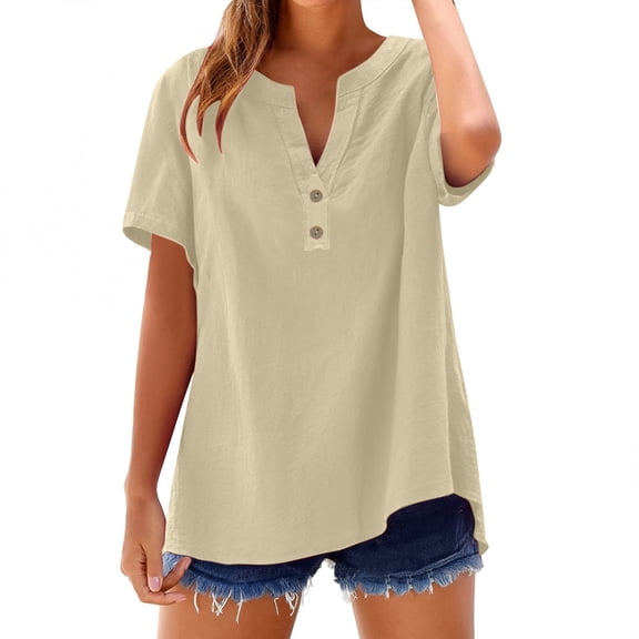YOZGXEG Going Out Tops For Women Women Solid Color Stand Collar Loose Button Front Cotton Linen Casual Long Sleeve Shirt Top Beige S-5Xl