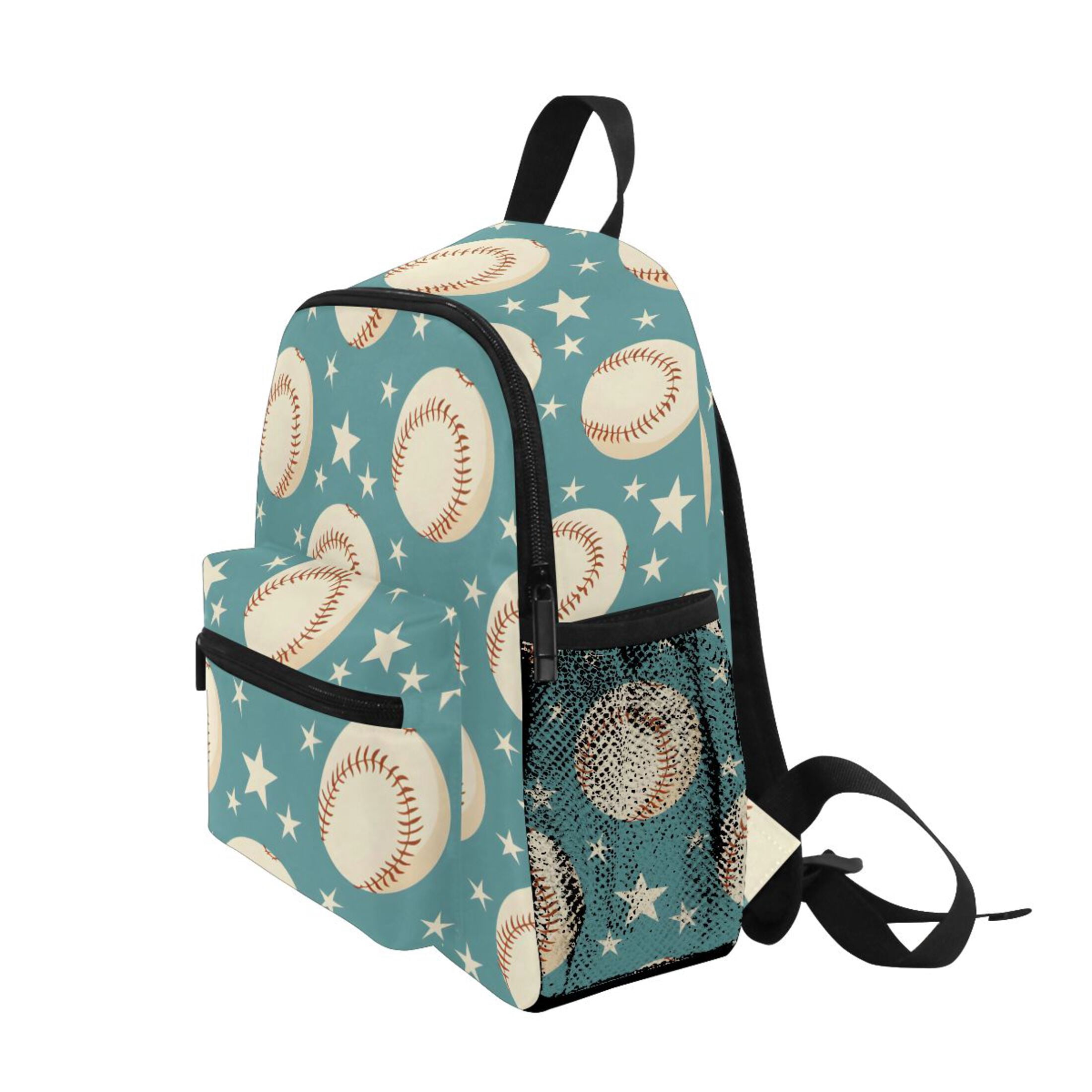 Turquoise Stars Baseball Pattern Mini Backpack Cute Small Backpack with Chest Strap and Whistle Ages 3-8