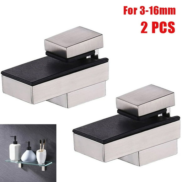 MYG for Zinc Alloy Glass Shelf Brackets Wall Mount Adjustable Wood Clamp 3-16mm Thick Brushed Nickel Finish Rust-Proof for Bathroom Kitchen 2 Pack Max Load 5kg