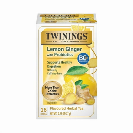 Pack of 6, Twining Tea Probiotics Lemon & Ginger Herbal Tea, 0.95 oz